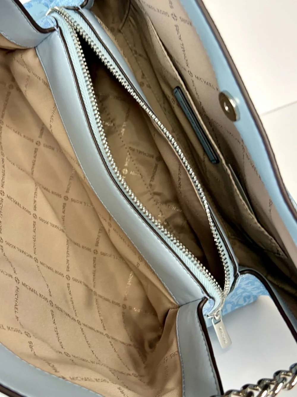 Michael Kors Pale Blue MK Logo Chain Shoulder Bag